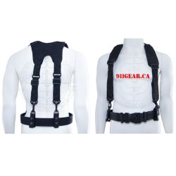Black police duty belt suspender with adjustable straps and plastic clips - adjustable shoulder pads