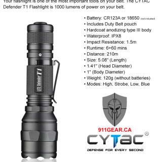 CYTAC Defender T1 Flashlight 1000 Lumens